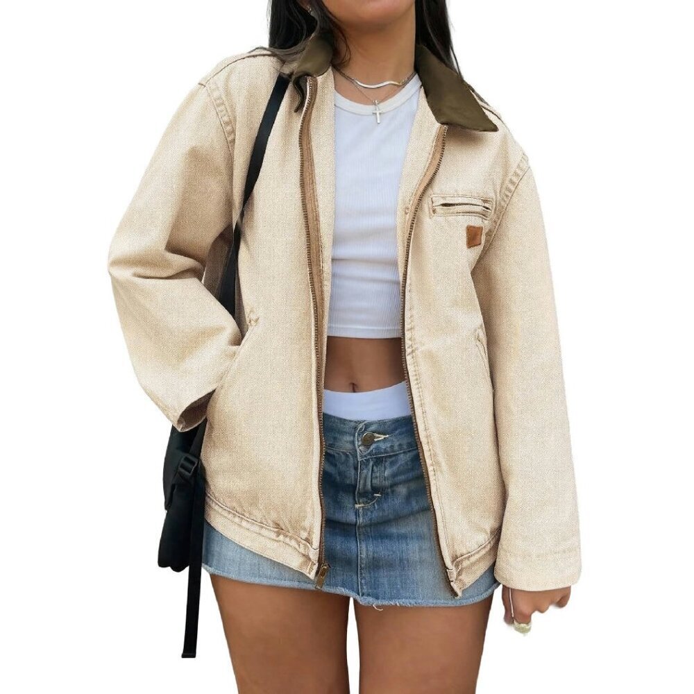 Women's Denim Jacket 100% Cotton Zipper Casual Fall Long Sleeve